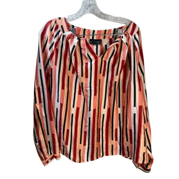 Worthington Womens Striped Blouse Long Sleeve Multicolor Lightweight Size Large - Picture 1 of 6